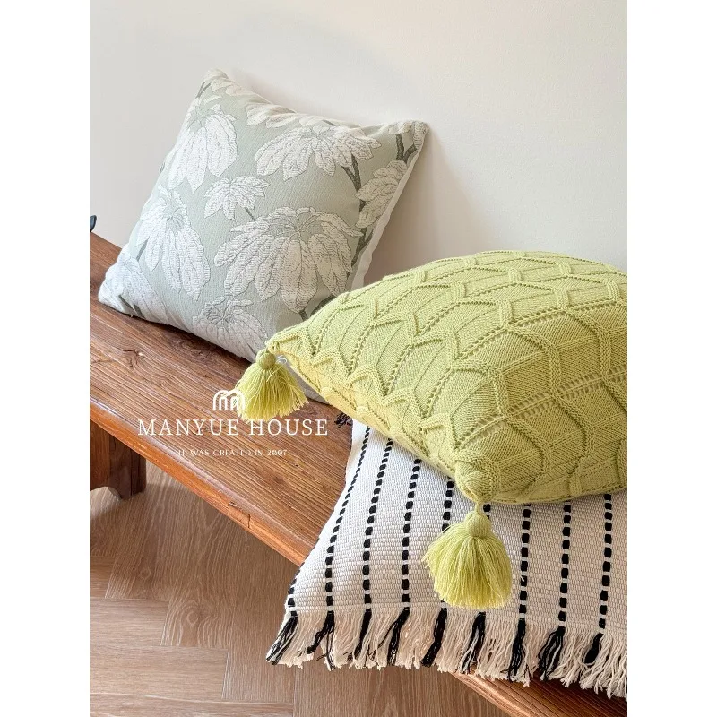 

Luxury Exquisite Pillow Holiday Gift Master Pure Handmade Cotton Linen Jacquard Cushion Sofa Waist Pillow Back Pillow Cover