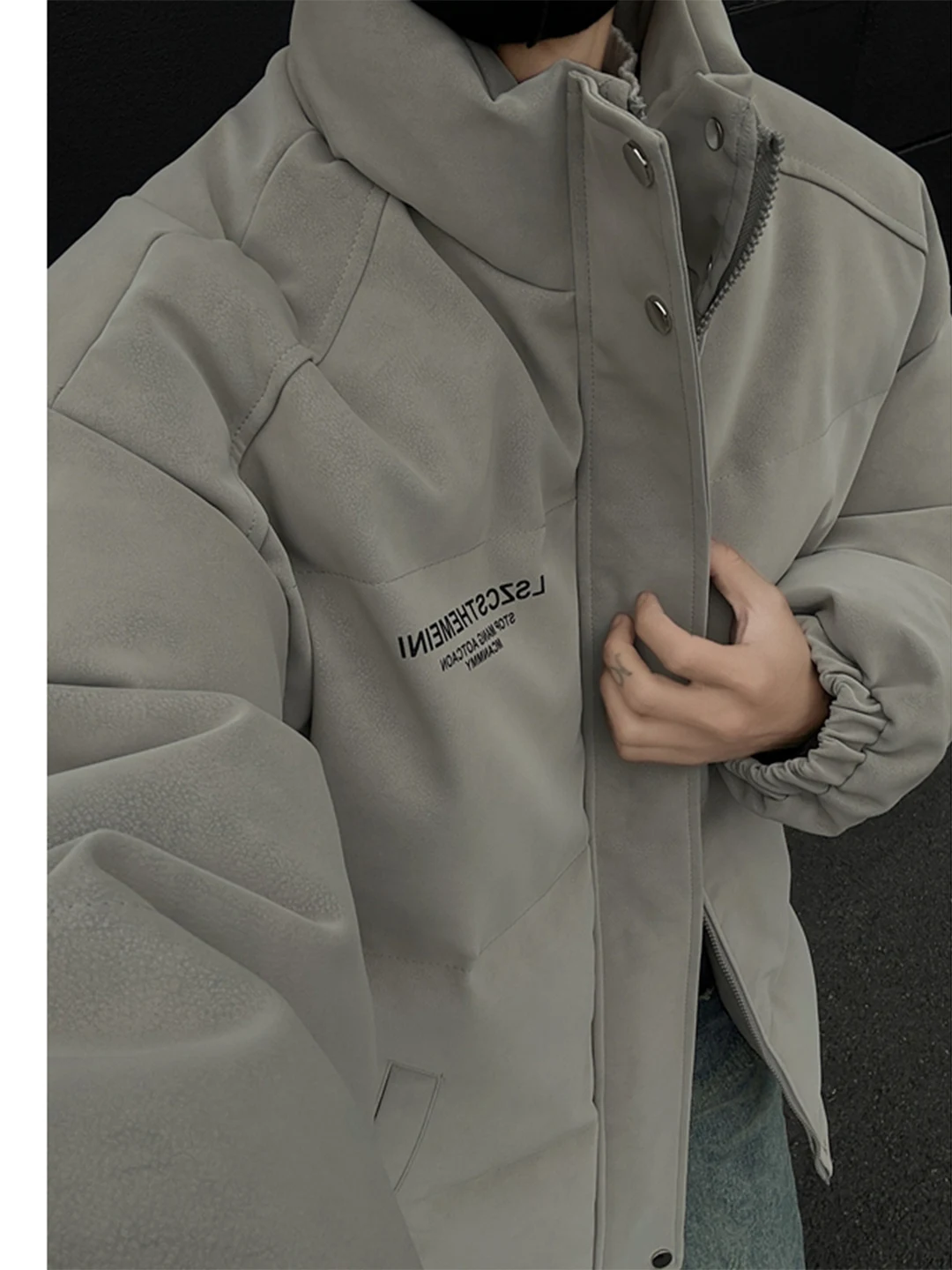 

Men's Winter Thiened PU Leather Cotton Jaet American Sle down Bread Coat Stand Collar Warmth Outerwear Casual Coat