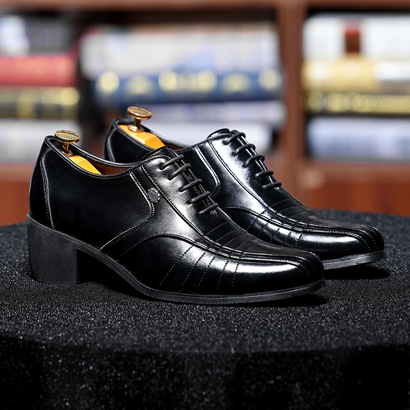 Luxury High Heel Men's Shoes Fashion Man Height Increase Wedding Shoes Groom Designer Pointed Toe Dress Shoes Men Leather Oxford