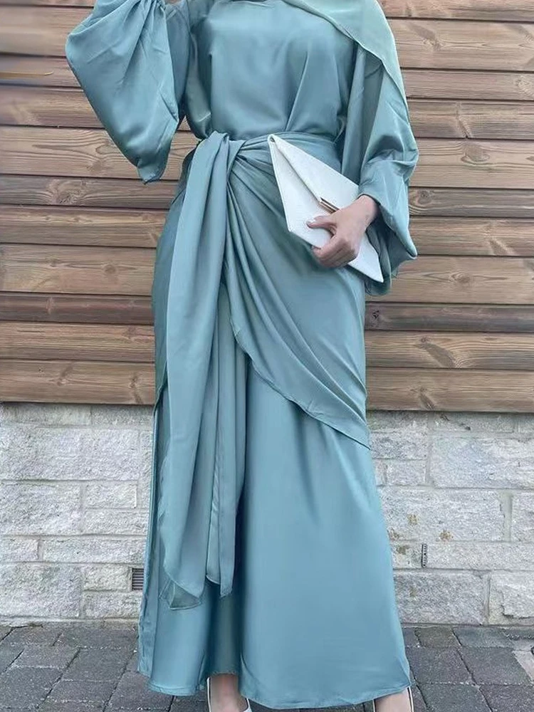 Prayer Muslim Dress Women Abaya 2 Piece Set Belted Morocco Party Dress Kaftan Turkey Arab Long Robe Vestidos Dubai Dresses 2023