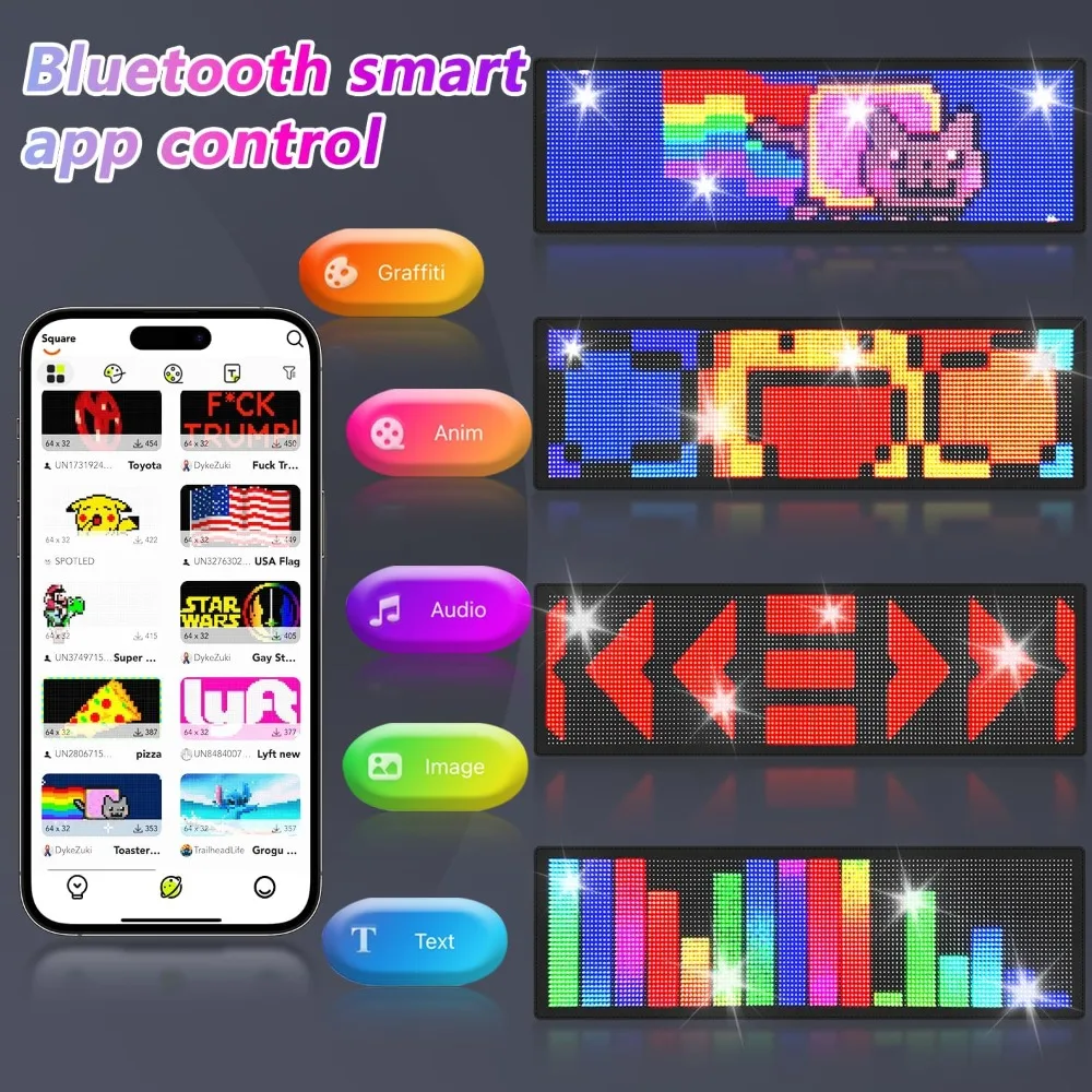 23''x8.5'' LED Sign - Programmable with Pre-made Animations & Text, Huge Bright Scrolling Display, Bluetooth APP Control - Ideal for Car, Store, Christmas & Open Sign view 2