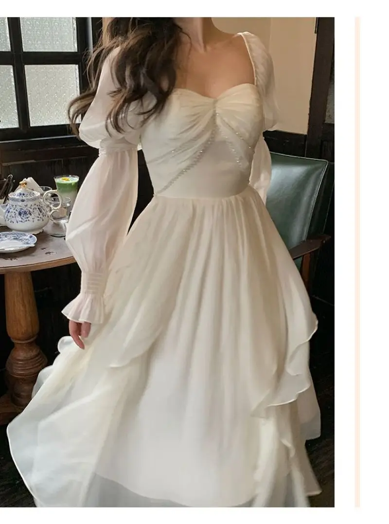 

French Sweet Midi Dresses for Women 2023 Summer Elegant Party Long Sleeve Lady Vestidos Slim Korean Fashion Causal Female Clothe