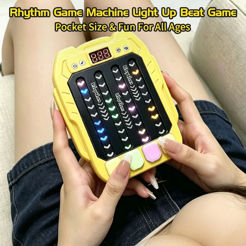 Mini Handheld Rhythm Game Machine, Electronic Light Up Beat Game Pocket Music Toy for Kids Stress Relief
