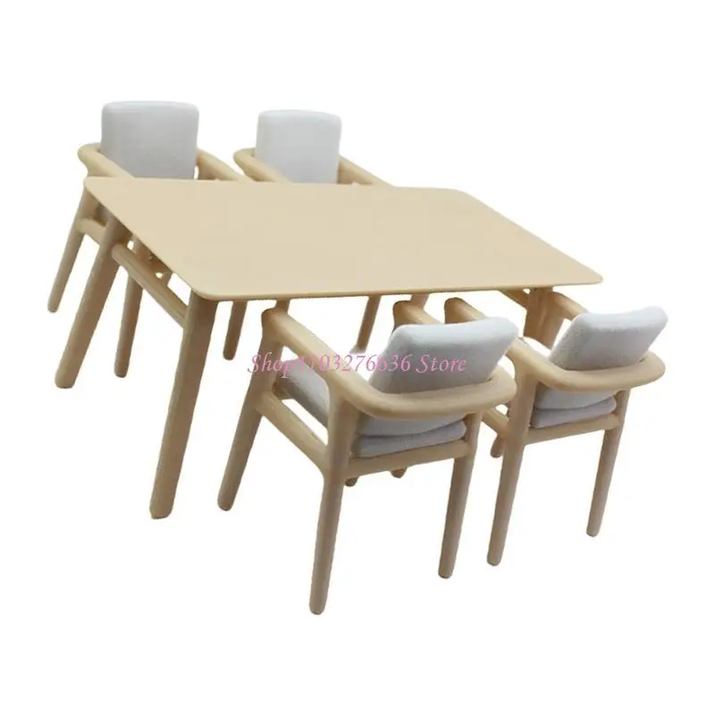 R6FD Miniatur Dollhouses Dining Set mit 4PCS -Stuhl für die Verbesserung der realistischen Skala -Szene -Display