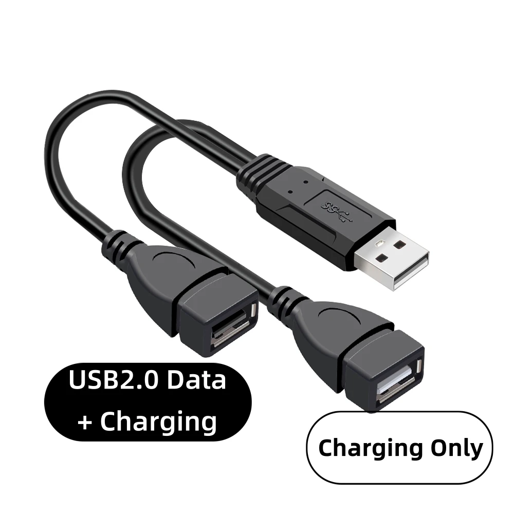 Przedłużacz USB USB 2.0 męskiego do 2 podwójnego USB żeńskie transmisji danych i ładowania przewodu zasilającego Y Splitter do laptopa PC Car