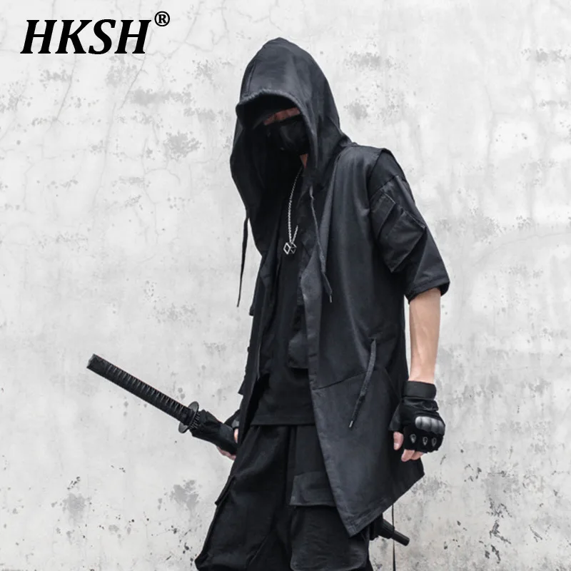 HKSH-Casaco com capuz sem mangas dos homens, Streetwear gótico retro, blusão, Punk, Hip Hop, maré, escuro, novo, primavera, outono, HK2368