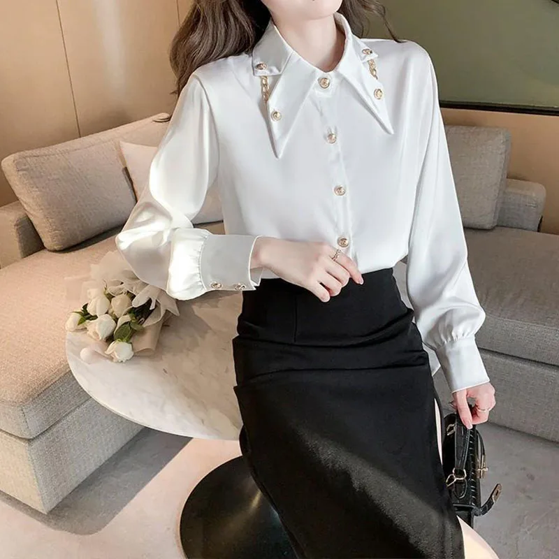 2022 Spring Autumn New Pattern Button Stand Collar Design Long Sleeve Shirt Women Temperament Korean Chiffon Upper Outer Garment