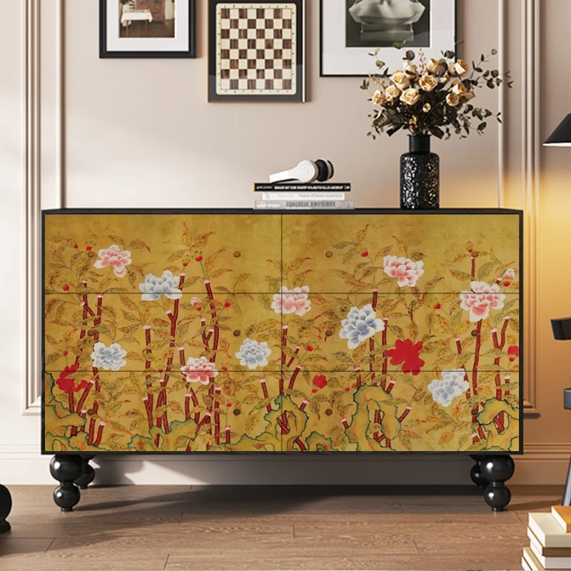 

Medieval style living room against the wall six chest cabinets, household entrance cabinet,solid wood light luxury chest cabinet