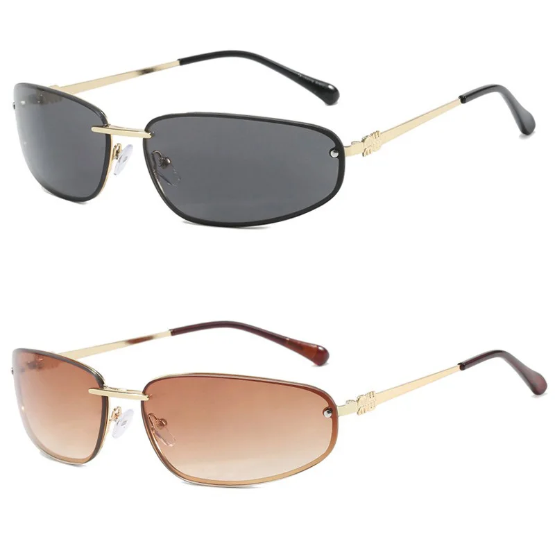 2 قطعة خمر موضة البيضاوي المعادن النظارات الشمسية النساء الرجال الرجعية الاتجاه العلامة التجارية نظارات شمسية القيادة السفر الذكور الإناث نظارات UV400 #2