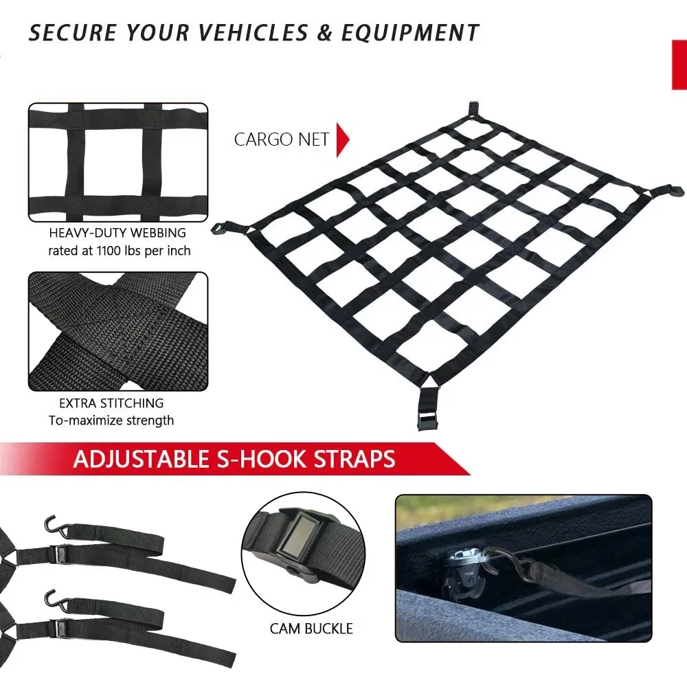 Heavy Duty Roof Rack Cargo Net PVC Webbing Truck Pickup SUV Van Cargo Safetyweb Control Net for Car Roof Car Trunk Organizer