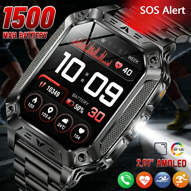 

2026 New Military Explosion-proof Smartwatch Men 100Day Standby 1500mAh Clock Rugged Outdoor Sport 10ATM Waterproof Call Watches