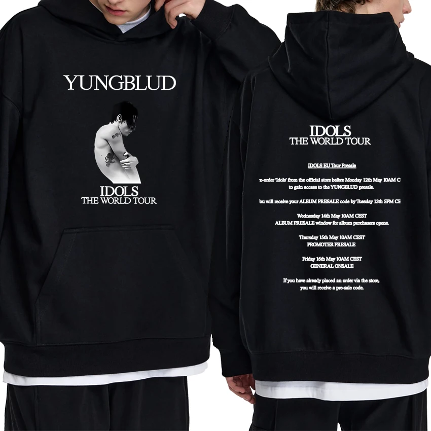 

Singer Yungblud IDOLS The World Tour 2025 Double Sided print black Hoodie Unisex vintage Sweatshirt Men women Fleece pullover