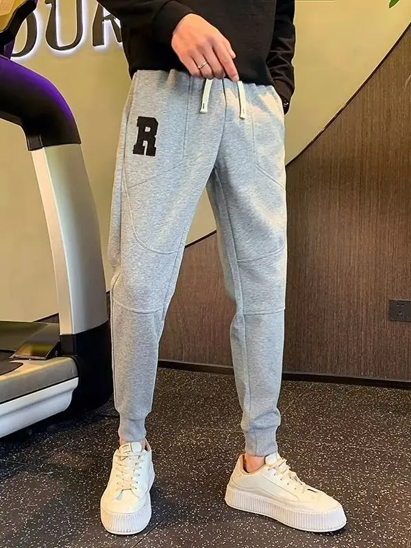 

Men's Fce Lined Casual Sports Pants Autumn Winter Slim Fit Trousers Korean Sle Trendy Brand Faionable Tight Fit Jeans