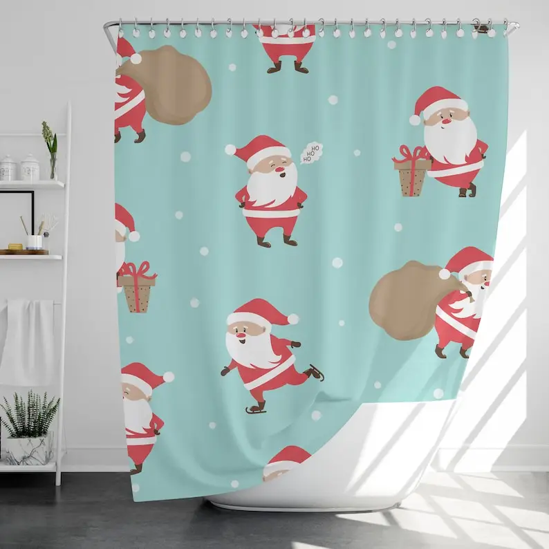 

Happy Santa Shower Curtain with 12 Hooks Waterproof, Christmas Gift, Christmas Home Decor, Housewarming Gift