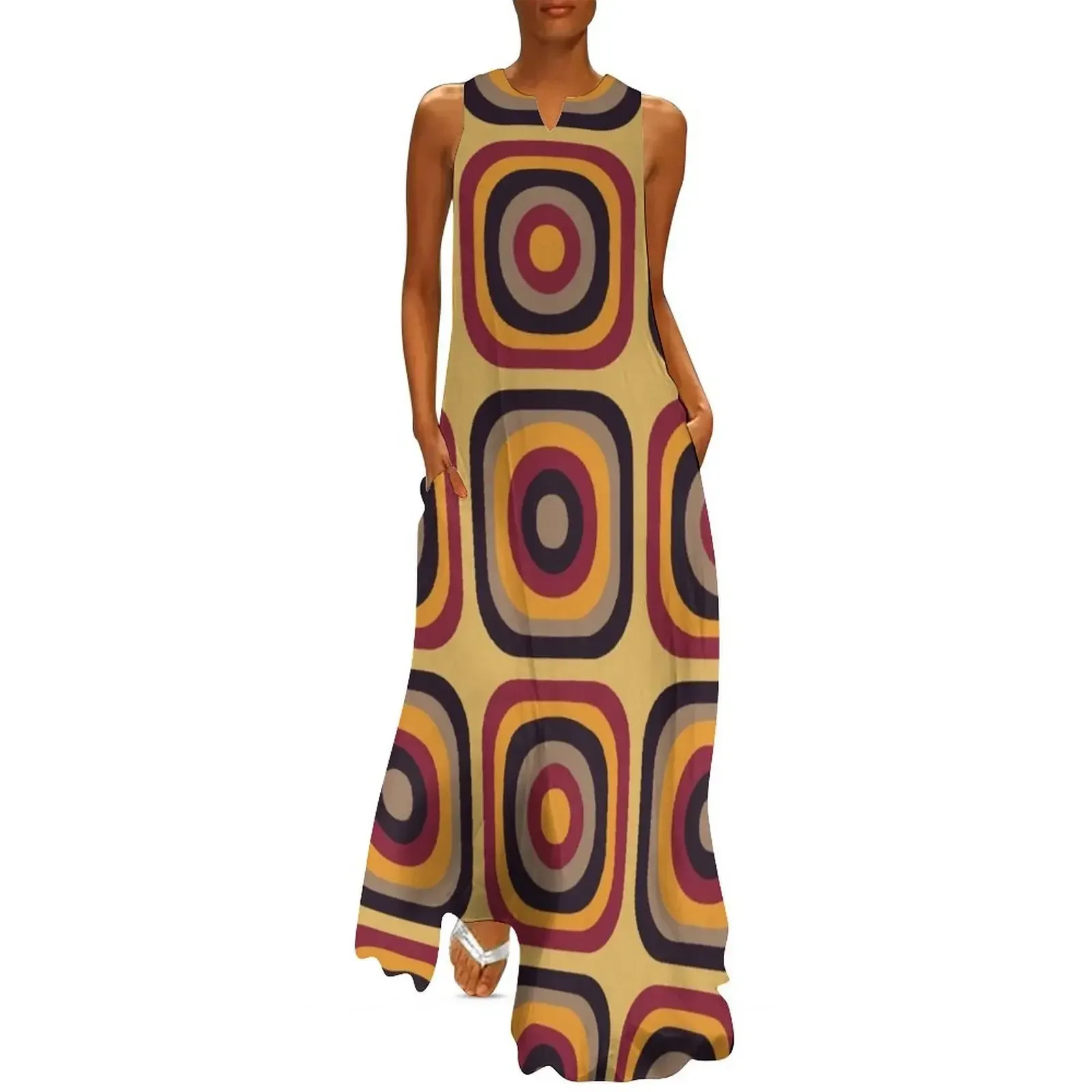 

Mid Century Modern, Retro 70s Square Pattern Design Long Dress dress summer Dress