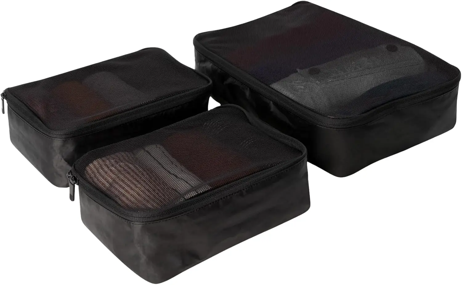 Set of 3, Black - Lightweight Travel Cubes for Packing with Mesh Panels - Two Size Luggage Organizer Bags·New Popularity