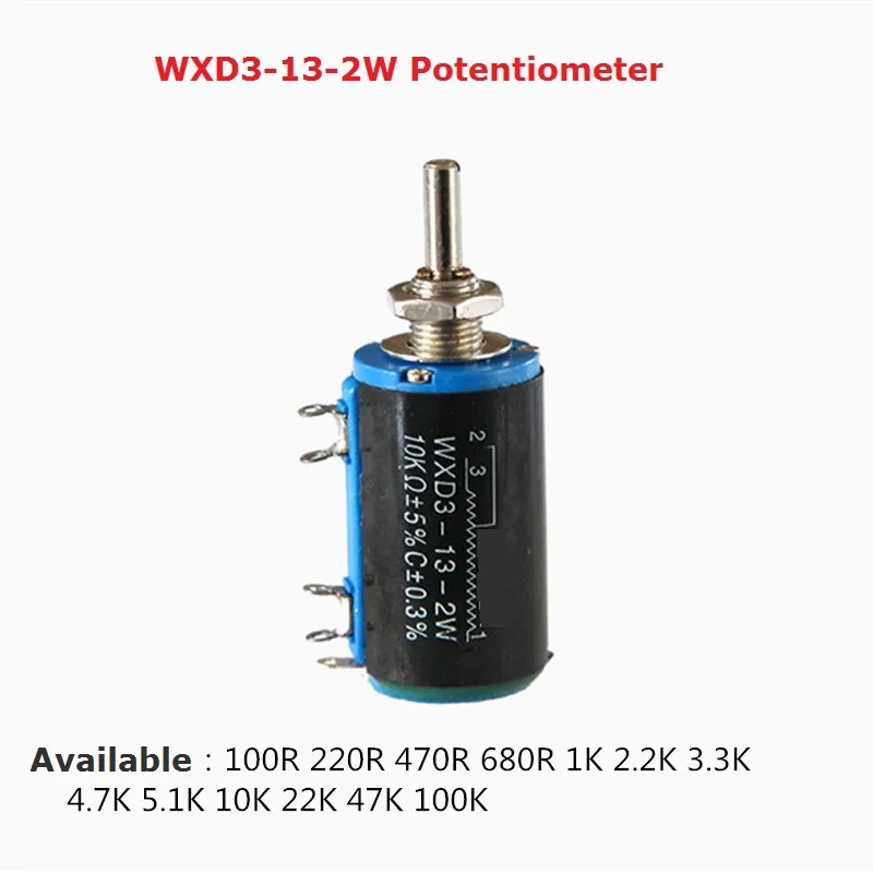2PCS WXD3-13-2W Adjustable Potentiometer 680R 220R 470R 1K 10K 3.3K 5.1K 47K 2.2K 4.7K 22K 100K Ohm Precision  Resistor