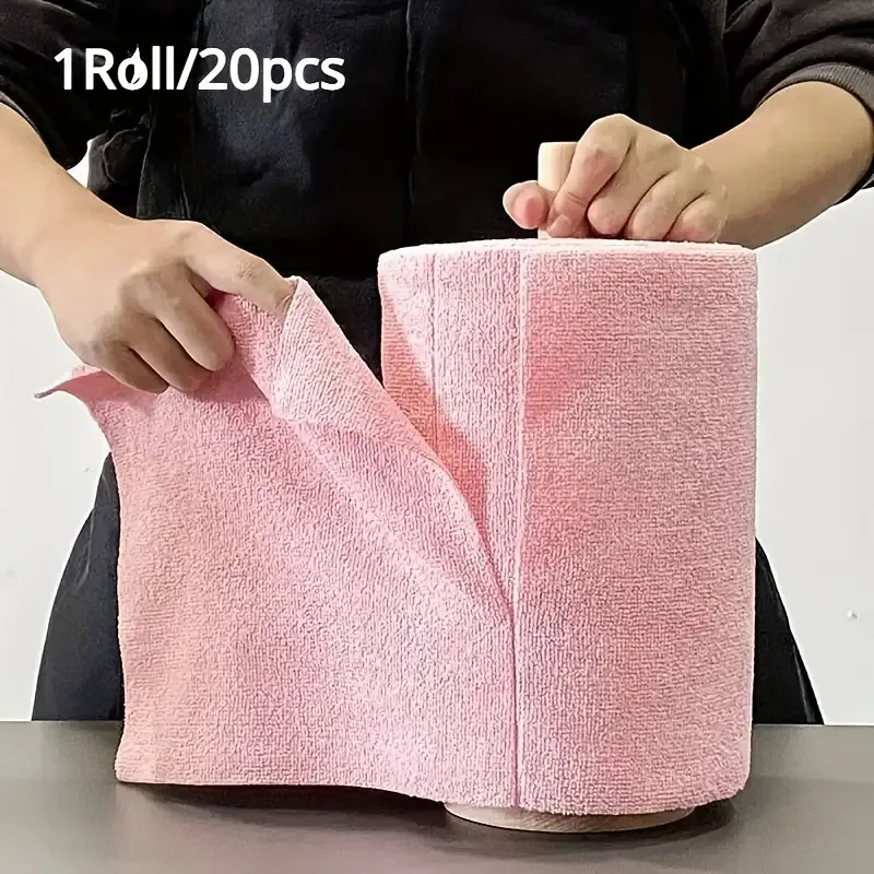 Reusable Microfiber 1 Roll 20 pcs High Absorbency Durable Machine Washable Kitchen Towels for Dishes Countertops Floors Square