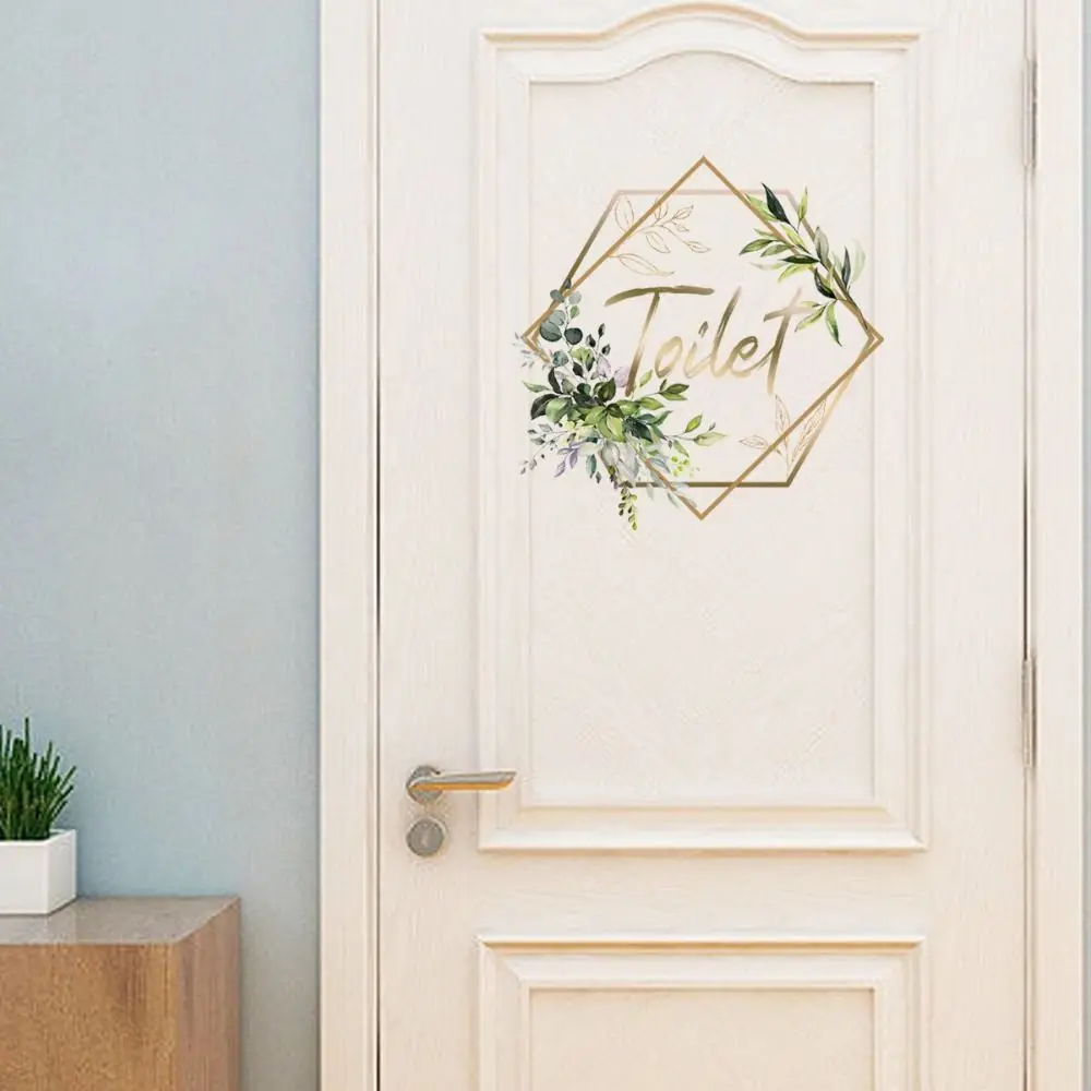 Self-Adhesiveดอกไม้ห้องน้ําโลโก้สติ๊กเกอร์ติดผนังกันน้ําห้องน้ําพืชป้ายสติกเกอร์DIY WCตกแต่งประตู