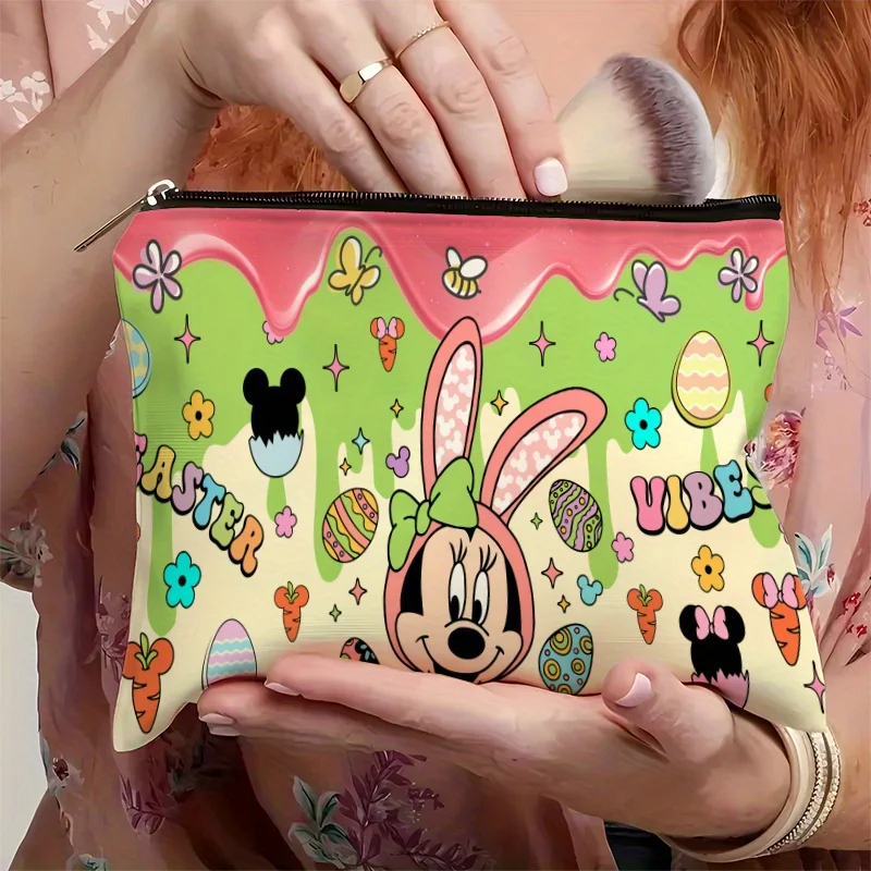 디즈니 미키 빈티지 메이크업 가방 1개 - 부활절 달걀, 꽃, 나비 패턴이 있는 밝은 봄 디자인 - 여성용 귀여운 다기능 지퍼 가방, 보석 보관 가방, 완벽한 여행용 지퍼 정리함