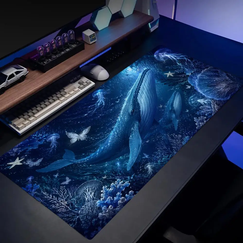 Interstellar Nebula Blue Whale Big Size Mouse Pad Non-slip Desk Mat for Home Office Daily Use Deskpad Keyboard Pad Mouse Mat