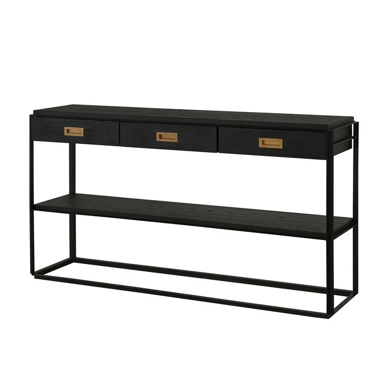 Living Room Home Furniture black metal oak wood console table with shelf