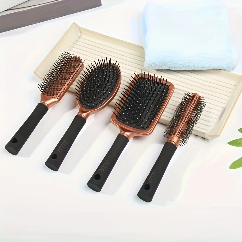 

4pcs/ Black gold hair comb set, air cushion comb cylindrical shape roll comb, ABS plastic handle, massage scalp