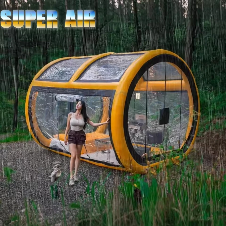 Outdoor Inflatable Bubble House Yellow Frame Full Transparent PVC Inflatable Tent 360 View Starry Sky Cabin Camping Glamping