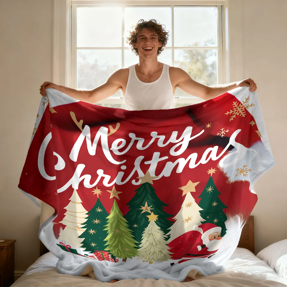 1 قطعة شجرة عيد ميلاد سعيد مطبوعة 230 جرام الفانيلا بطانية حجم لينة ومريحة عادية القيلولة بطانية آلة قابل للغسل #1