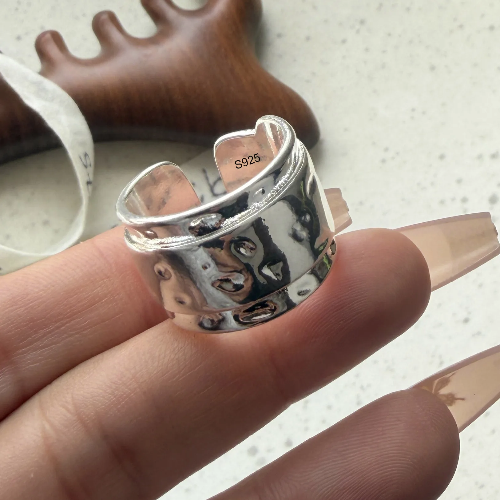 925 Sterling Silver Rings for Women Couple Minimalist Handmade Simple Heavy Wide Ring Fine Jewelry Gift Prevent Allergy