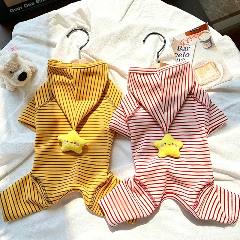 Star Pattern Dog Hoodie Striped Belly Band Cat Pet Clothes Soft Warm Indoor Small Medium Dogs Puppy Kitten Apparel