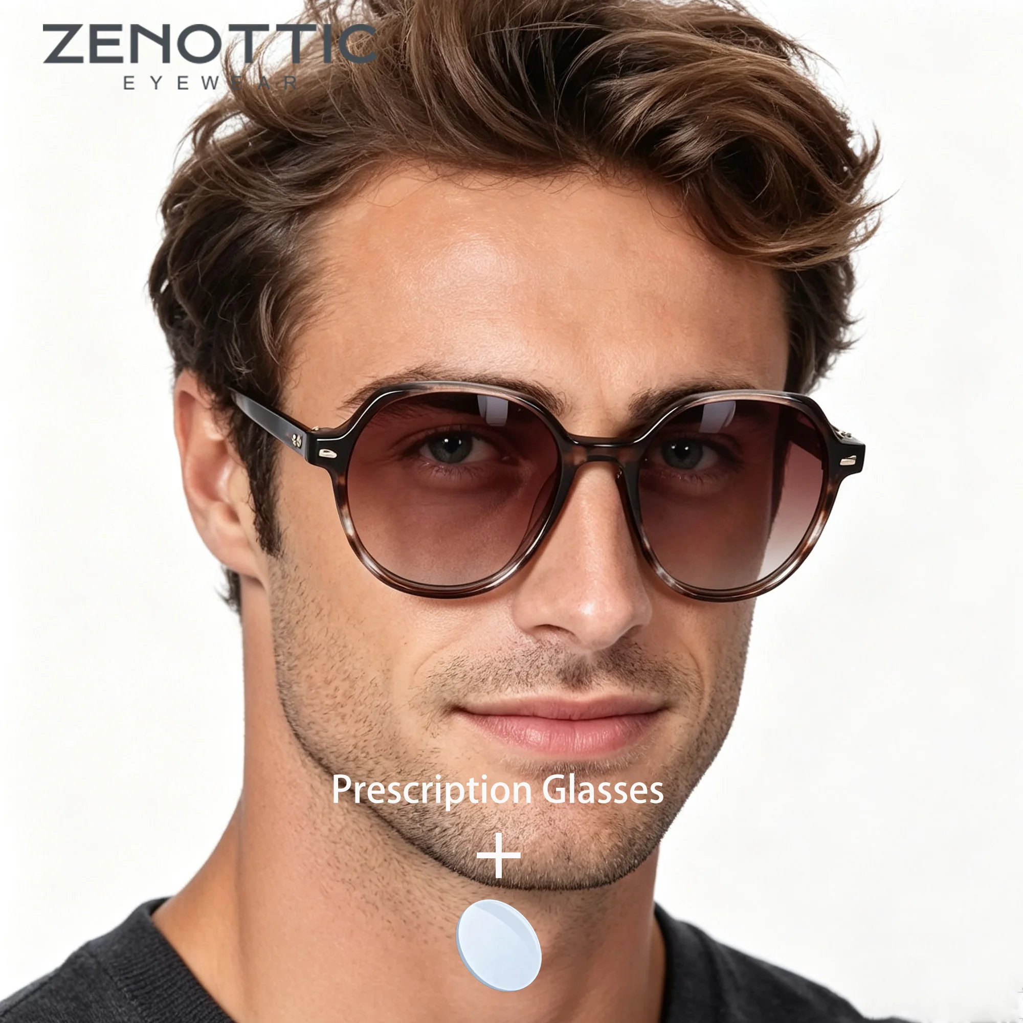 ZENOTTIC M Size Round Acetate For Male Prescription Sun Glasses Progressive Polarized UV400 Glasses