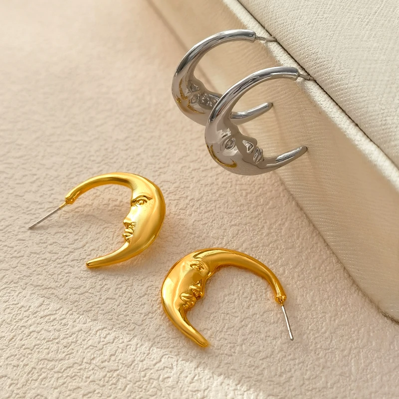 Fashion Jewelry Vintage Temperament Gold Color Moon Earrings For Women Female Gifts 2023 Trend New European and American Design