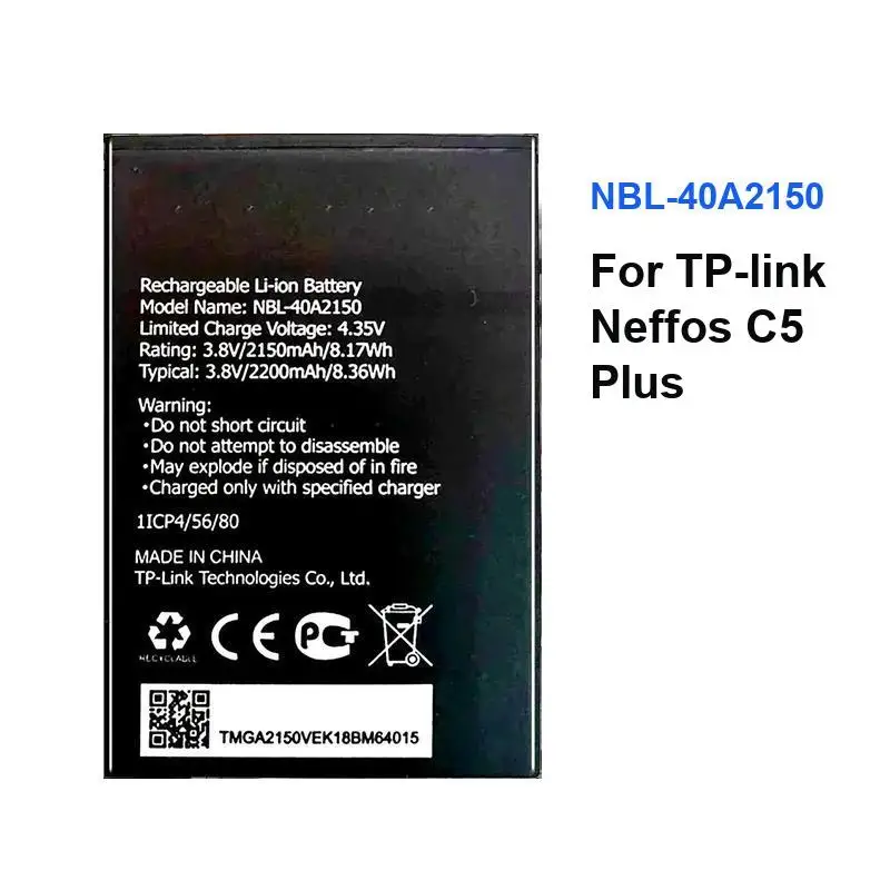 Mobile Phone Battery For TP-Link Neffos C5 Plus 2150Mah Rapid Charging Reliable Power Nbl-40A2150
