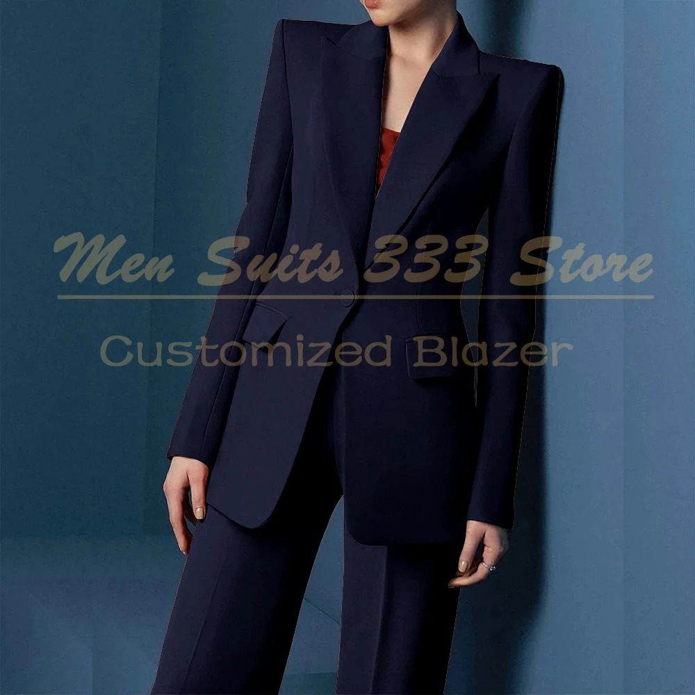Customzied Color Women's Suits 2 Piece Fashion One-Button Peak Lapel Slim Full Sets High Quality Female Clothing Luxury Blazer