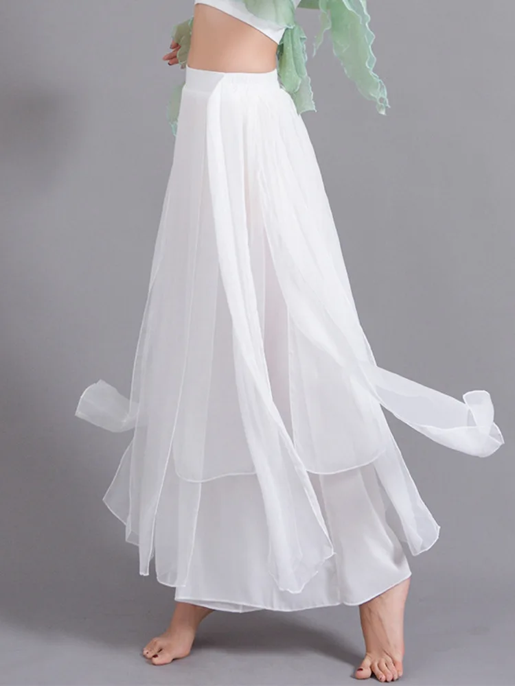 

Autumn Winter White Tencel Wide Leg Dripping Pants Practice Dance Dress Half Body Skirt Loose and Elegant Double Layer