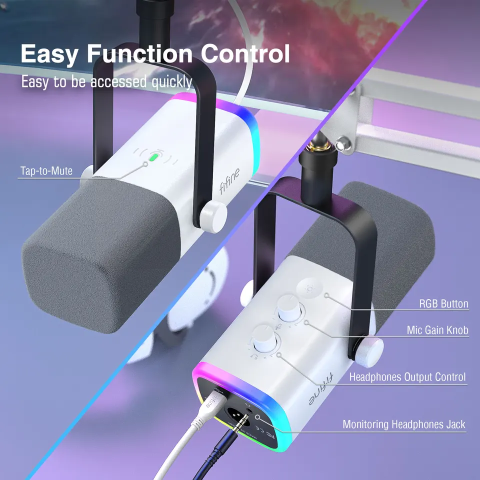 FIFINE USB/XLR ゲーミングマイクキット ヘッドフォンジャック/RGB