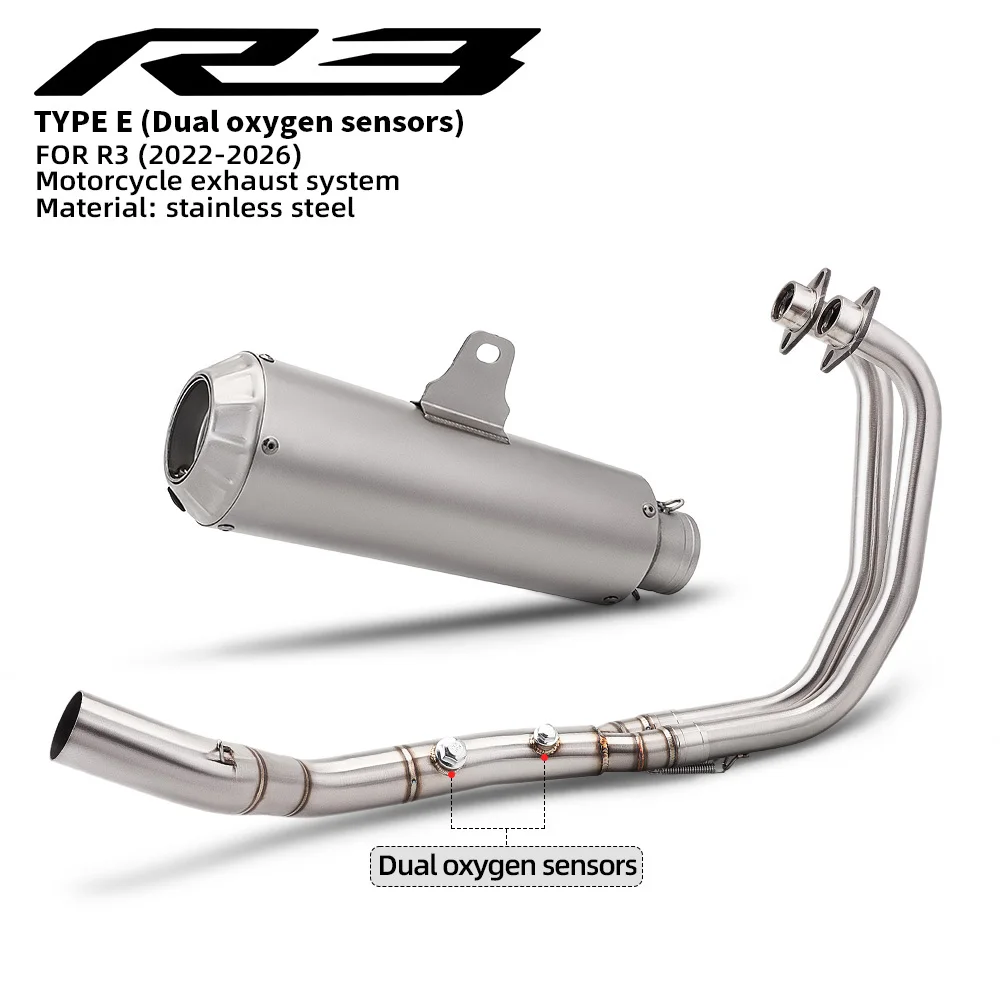 

Full Exhaust System Pipe Front Middle Pipe with 2 Oxygen Sensors Slip-On for YZF MT03 R25 R3 Motorcycle Performance Upgrade