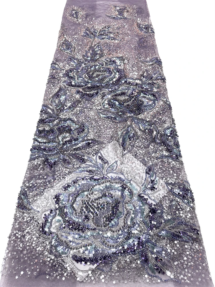 

African Heavy Beaded Lace Fabric 2026 High Quality Nigerian Sequin Pearl Lace French Tulle Fabric For Wedding Party Dress Sewing