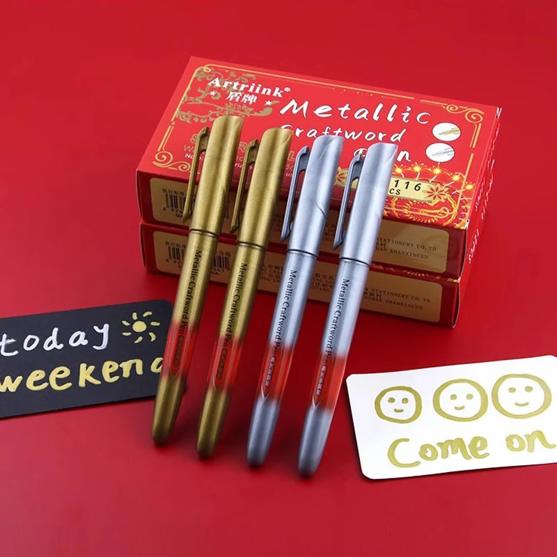 

2pcs Metal Markers Set Gold & Silver Waterproof Quick Dry Water-Based Paint Pens for Greeting Card DIY Drawing & Signature