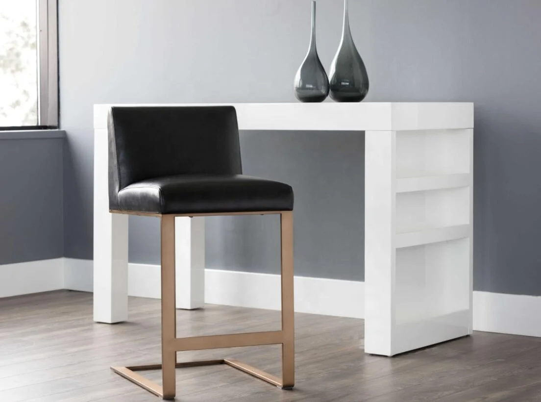 كراسي بار من الفولاذ المقاوم للصدأ للمطاعم الأمريكية الحديثة، مقاعد عالية ذات حواف نحاسية عتيقة #4