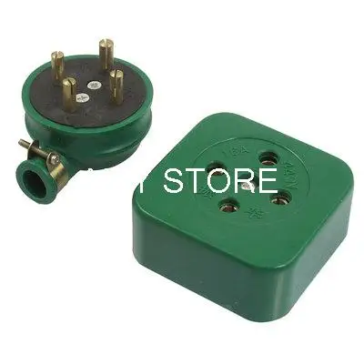 16A 440VAC Three Phase Four Wire Green Socket w 4Pin Plug Adapter