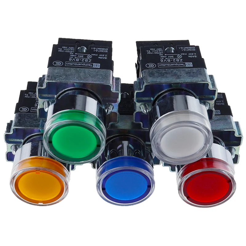 22mm Momentary XB2-BW3361 Round Push Button Switch with LED Light 1NO 24V/AC220V/AC380V Green,Red,Yellow,Blue ZB2-BE101C