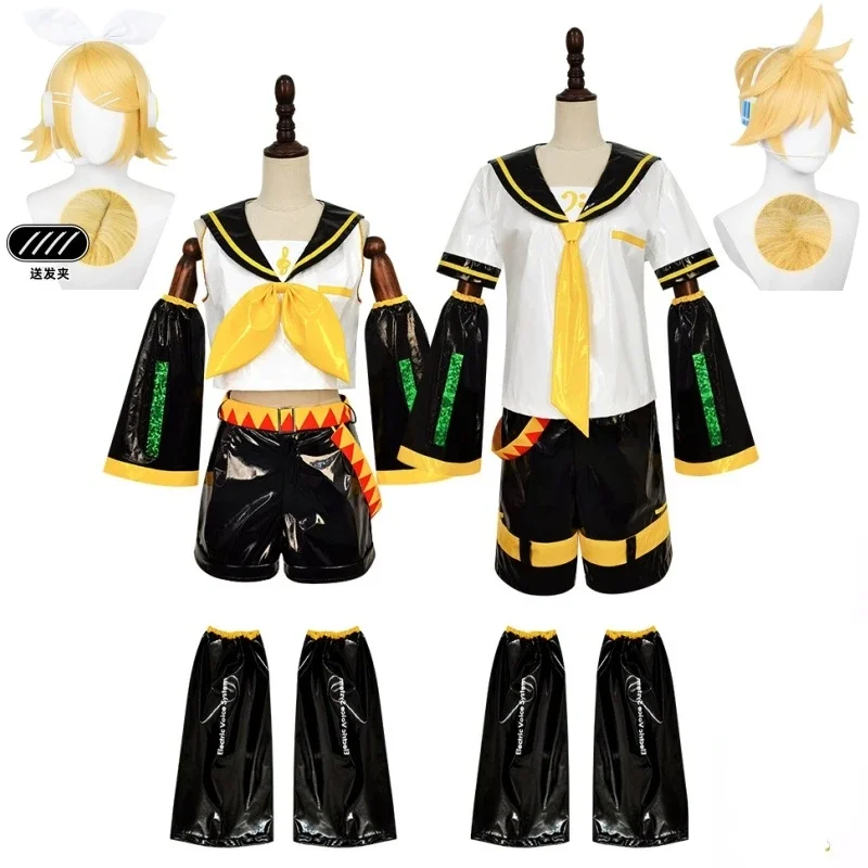 

Kagaminee Rin/Len Косплей с ушками коллаб серия Рин Len Косплей топ шорты Idol костюмы косплей наряд лакированная кожа униформа