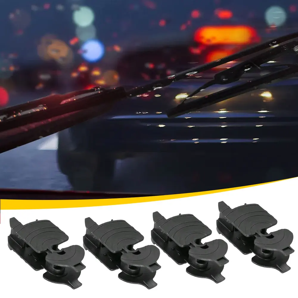 4Pcs Universal Car Front Wiper Blade Arm Adapter Clip J Hook Type A C D Black Plastic Fastener Clips Car Exterior Accessories