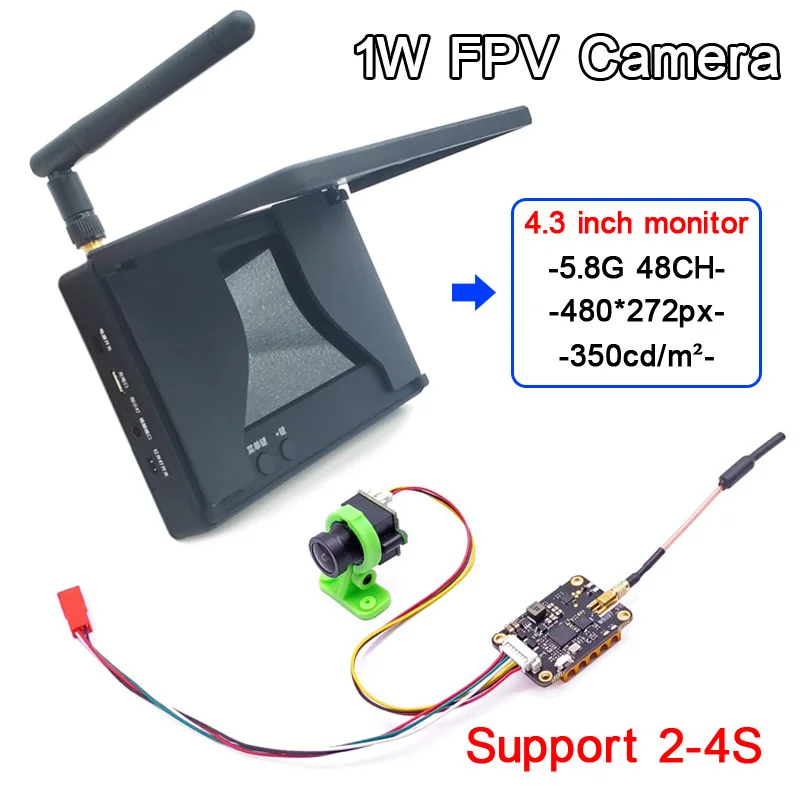 5.8G 48CH 4.3 Inch FPV Monitor 480*272px and 1000mW adjustable FPV VTX Transmitter Lancher whit CMOS 1000TVL mini fpv camera