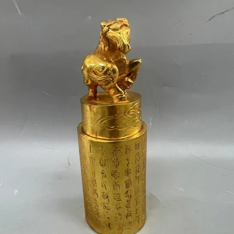 

Vintage Gilded Horse-Shaped Head Stamp Set Home Study Crafts Antique Collectible Ornament