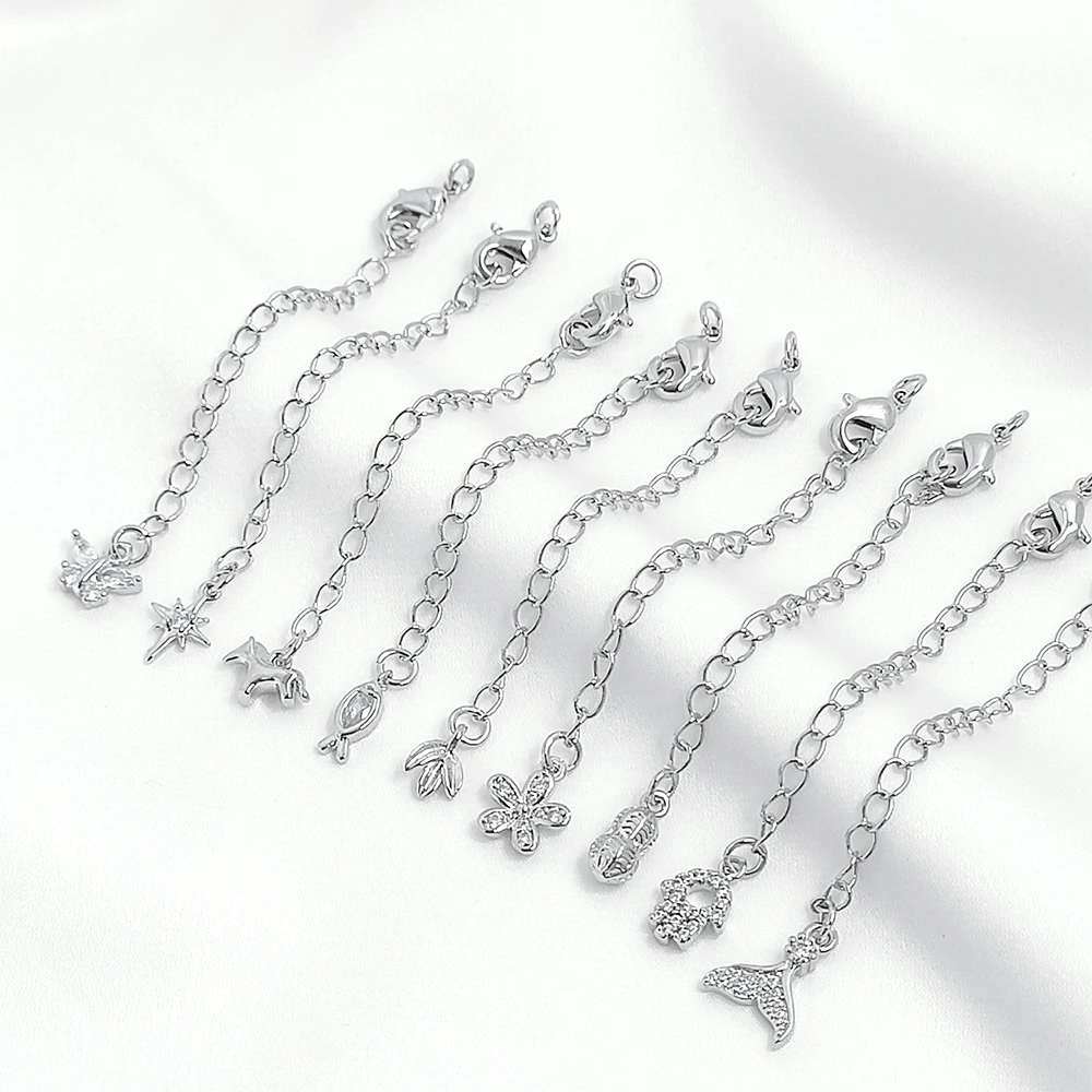 Brass Plated with White Gold Zircon Inlay Extended Chain DIY Jewelry Making Necklace, Bracelet, Clothing Accessories Materials
