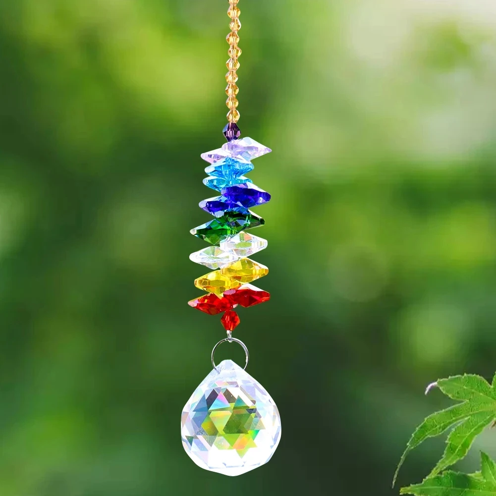 Rainbow Glass Crystal Garland Strands Chakra Beads Prisms Suncatcher Chandelier Crystal Ball Replacement Car Pendant Hanging