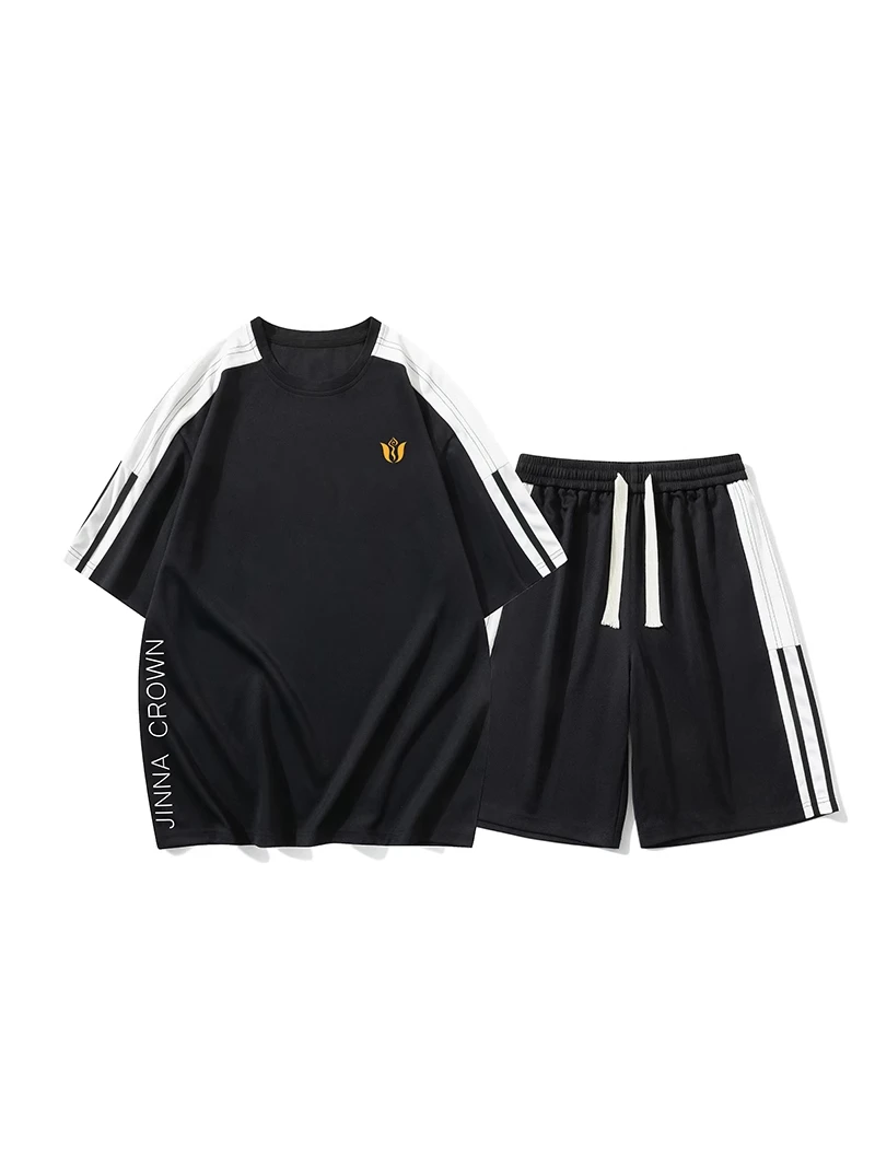 

Мужской спортивный комплект с круглым вырезом и короткими рукавами, шорты до колен, повседневный, из хлопка и полиэстера, комфортный, дышащий